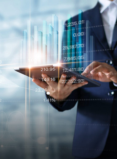 a man swiping a tablet device